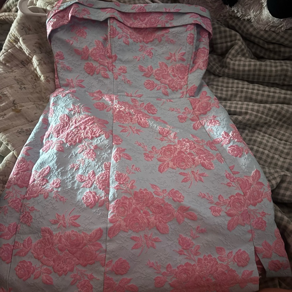 Pink Floral Strapless Dress